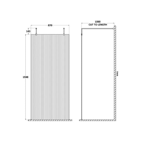 Hudson Reed 8mm Fluted Wetroom Screen - Freestanding With Arms - Matt Black WRAF19590BP LD