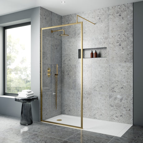 Nuie 8mm Full Outer Frame Wetroom Screen Brushed Brass WRFBB1812 LS