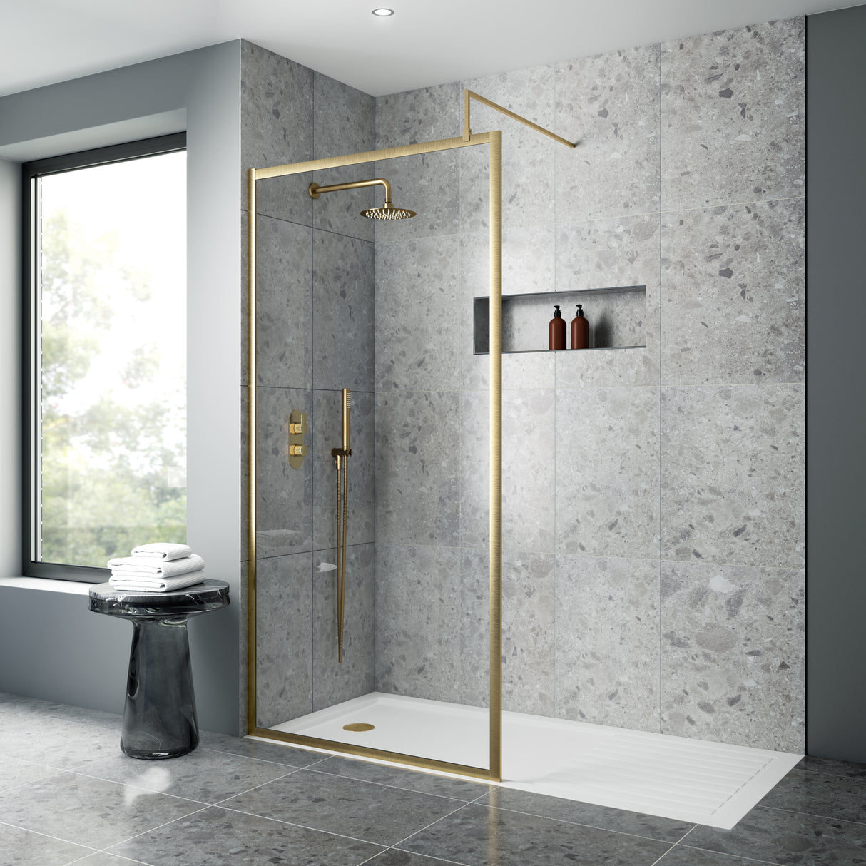 Nuie 8mm Full Outer Frame Wetroom Screen Brushed Brass WRFBB1880 LS