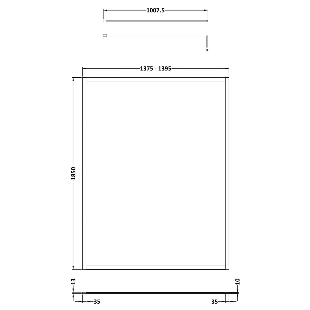 Nuie 8mm Full Outer Frame Wetroom Screen Matt Black WRFBP1814 LD