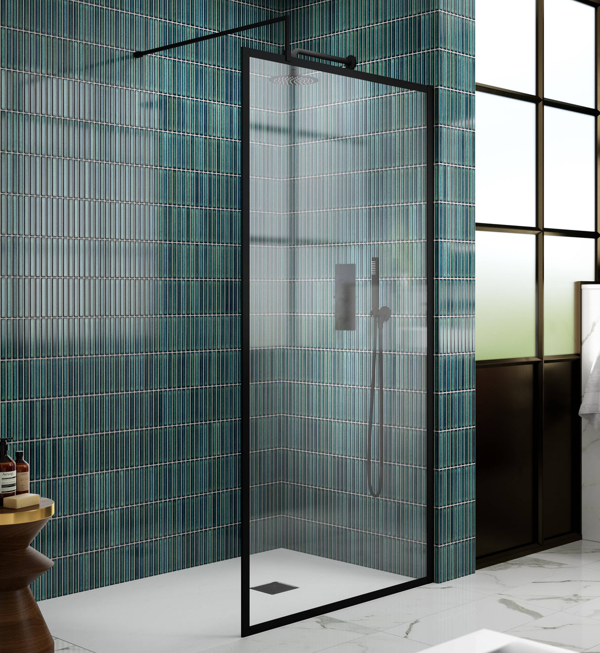 Nuie 8mm Full Outer Frame Wetroom Screen Matt Black WRFBP1870 LS