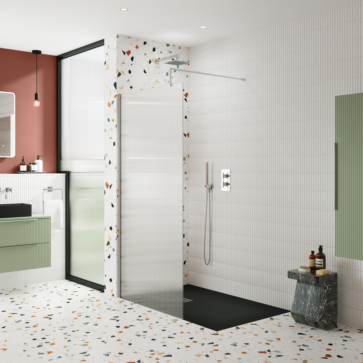 Nuie 8mm Fluted Wetroom Screen Chrome WRFL18510