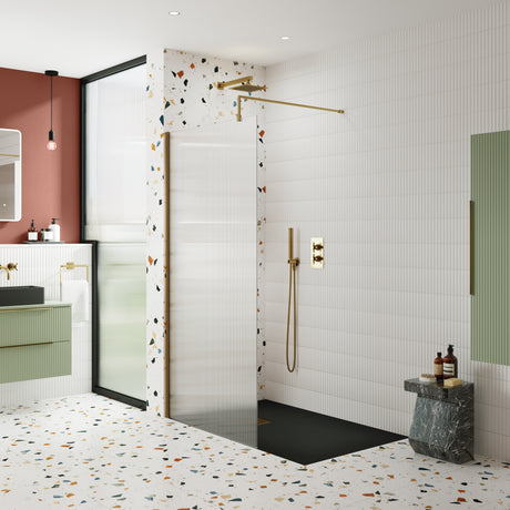 Nuie 8mm Fluted Wetroom Screen Brushed Brass WRFL18510BB LS