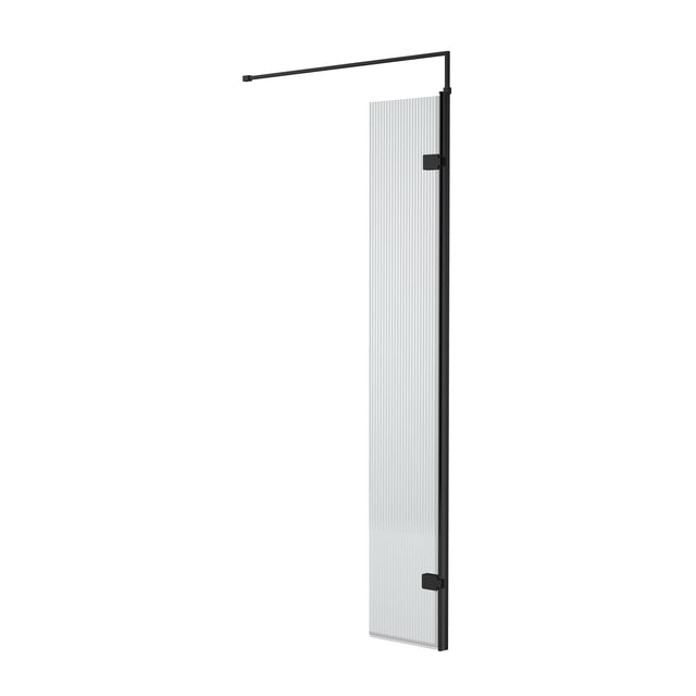 Nuie 8mm Fluted Wetroom Return Screen Matt Black WRFL18530BP