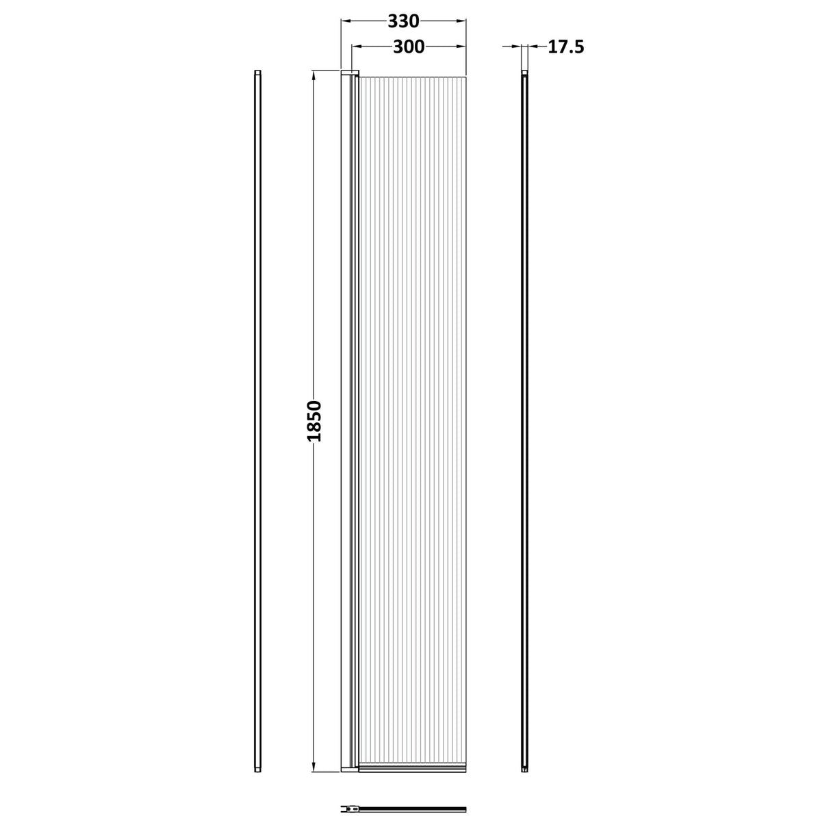 Nuie 8mm Fluted Wetroom Return Screen Matt Black WRFL18530BPHC LD