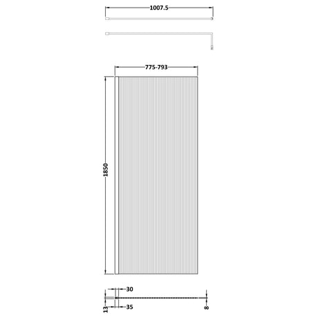 Nuie 8mm Fluted Wetroom Screen Brushed Brass WRFL18580BB LD