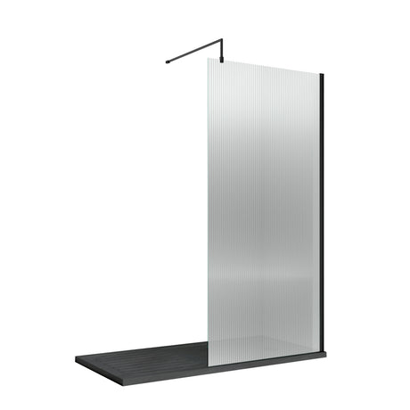 Nuie 8mm Fluted Wetroom Screen Matt Black WRFL18580BP