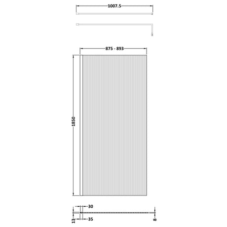 Nuie 8mm Fluted Wetroom Screen Brushed Brass WRFL18590BB LD