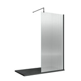 Nuie 8mm Fluted Wetroom Screen Matt Black WRFL18590BP