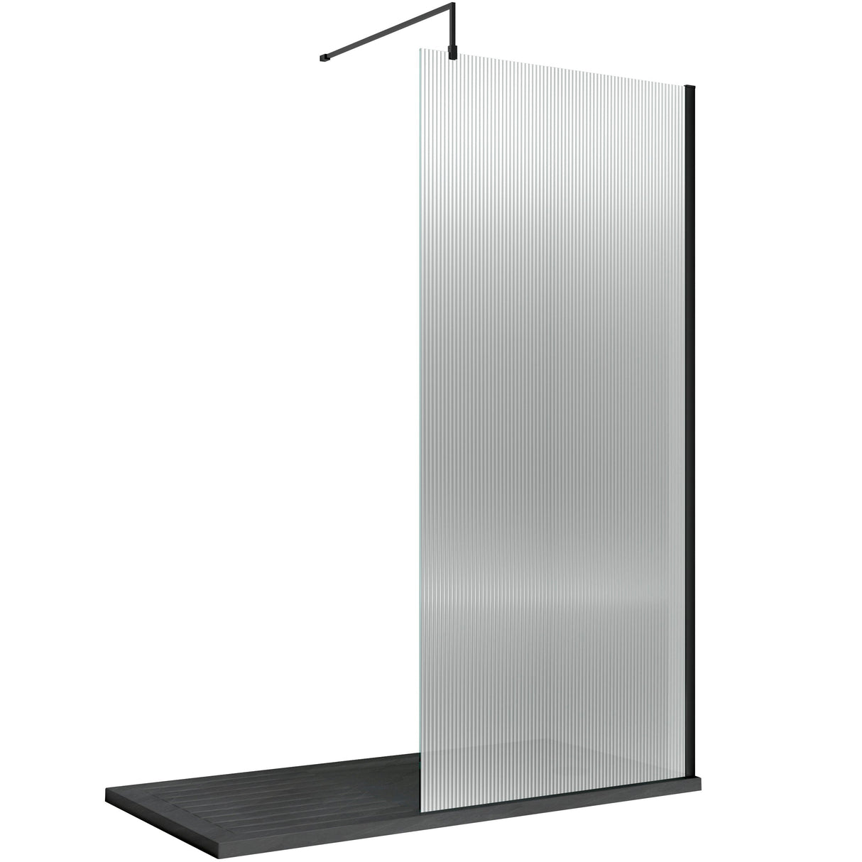 Hudson Reed 8mm Fluted Wetroom Screen - Wall Fixed - Matt Black WRFL19510BP