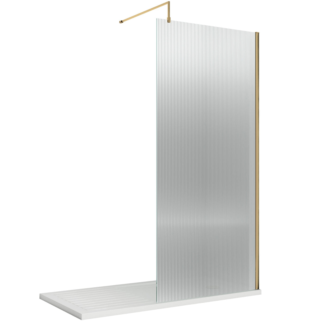 Hudson Reed 8mm Fluted Wetroom Screen - Wall Fixed - Brushed Brass WRFL19580BB