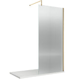 Hudson Reed 8mm Fluted Wetroom Screen - Wall Fixed - Brushed Brass WRFL19580BB