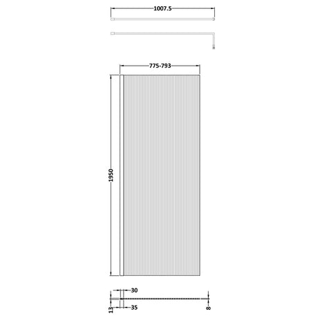 Hudson Reed 8mm Fluted Wetroom Screen - Wall Fixed - Brushed Brass WRFL19580BB LD