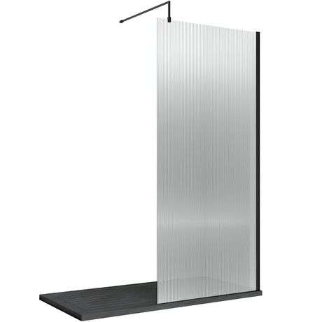 Hudson Reed 8mm Fluted Wetroom Screen - Wall Fixed - Matt Black WRFL19580BP