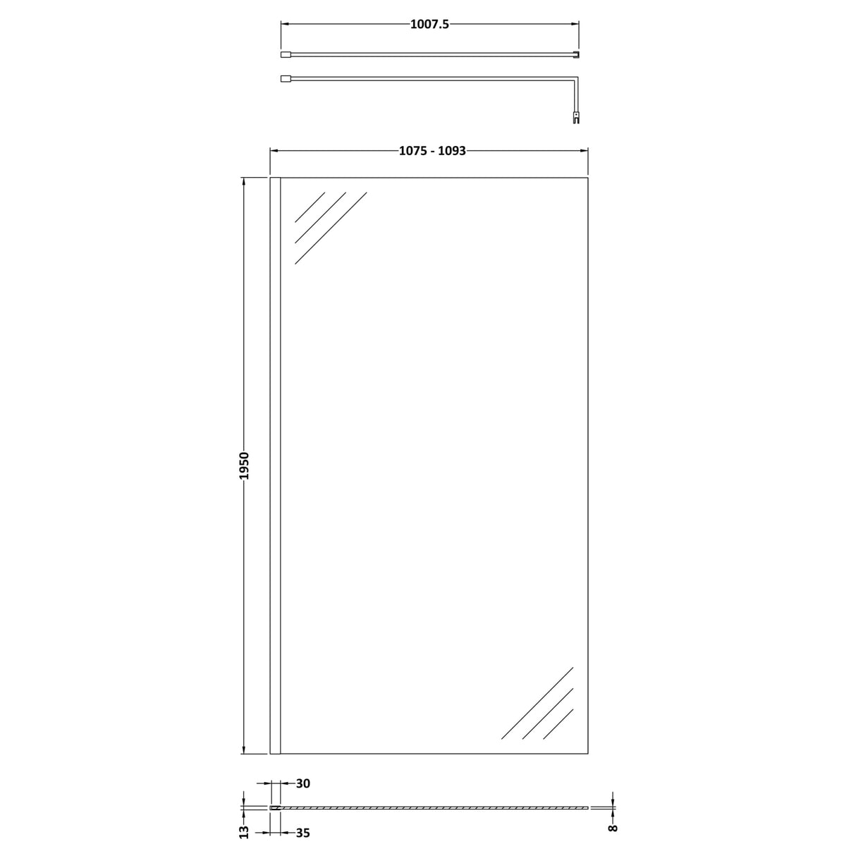 Hudson Reed 8mm Wetroom Screen Chrome WRSB1100 LD