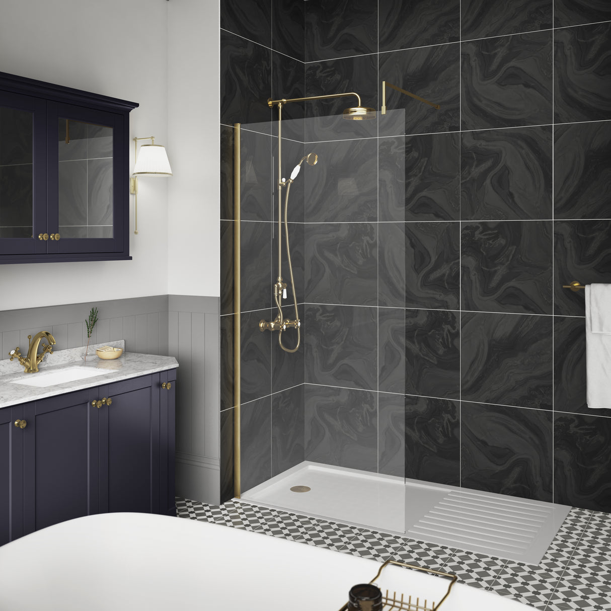 Hudson Reed 8mm Wetroom Screen Brushed Brass WRSBB70 LS1