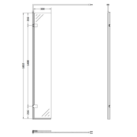 Nuie 8mm Wetroom Return Screen Matt Black WRSBP030H LD