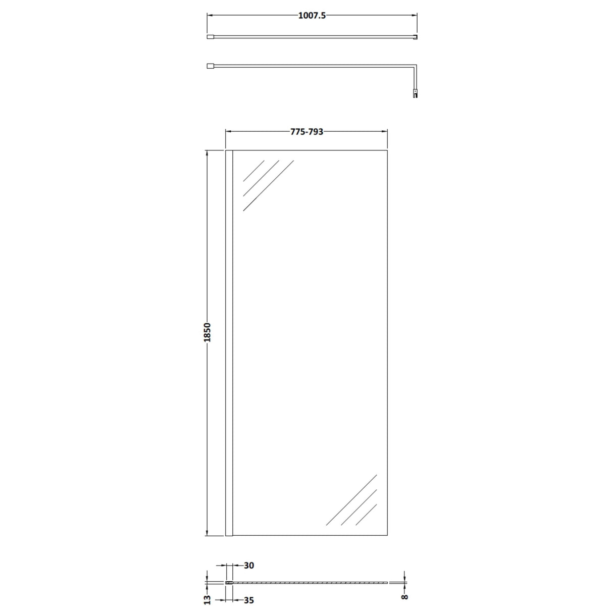 Nuie 8mm Wetroom Screen Chrome WRSC080 LD