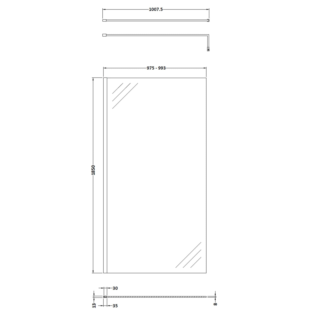 Nuie 8mm Wetroom Screen Brushed Brass WRSCBB010 LD
