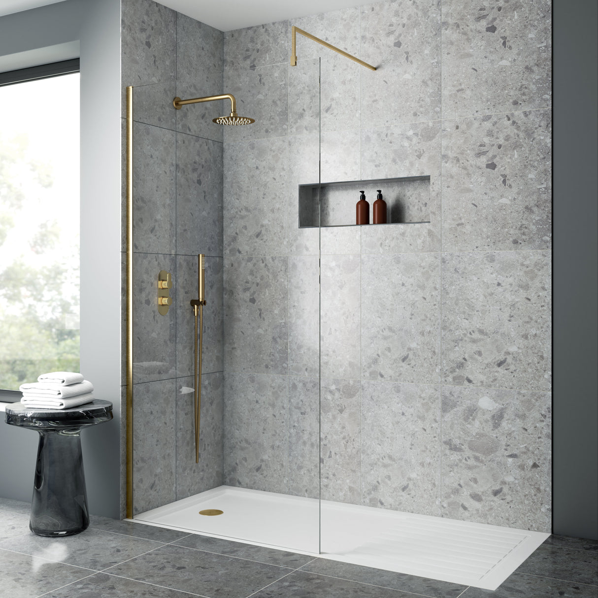 Nuie 8mm Wetroom Screen Brushed Brass WRSCBB014 LS3