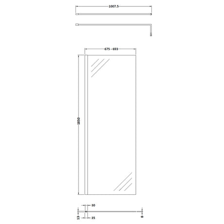 Nuie 8mm Wetroom Screen Matt Black WRSCBP070 LD