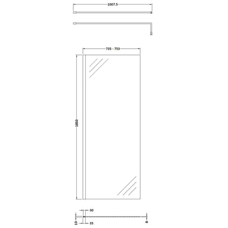 Nuie 8mm Wetroom Screen Matt Black WRSCBP076 LD