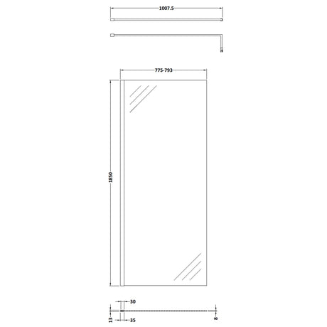Nuie 8mm Wetroom Screen Matt Black WRSCBP080 LD