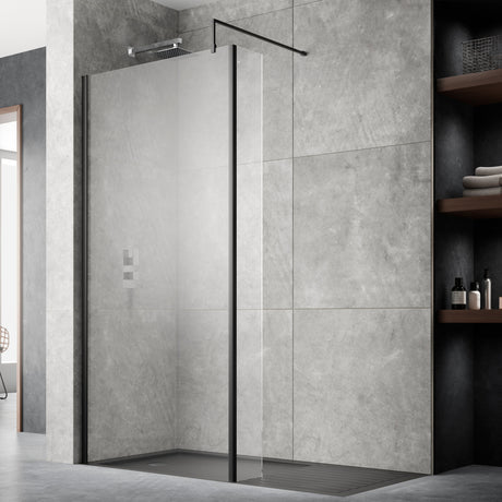 Nuie 8mm Wetroom Screen Matt Black WRSCBP12 LS1