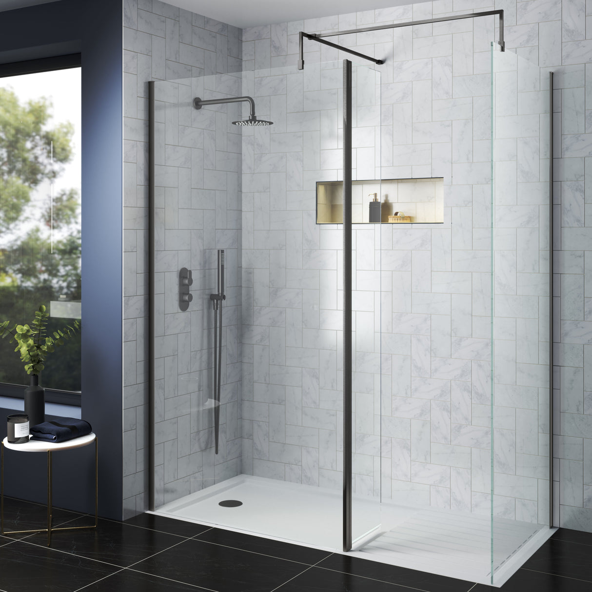 Nuie 8mm Wetroom Screen Brushed Pewter WRSCGM070 LS