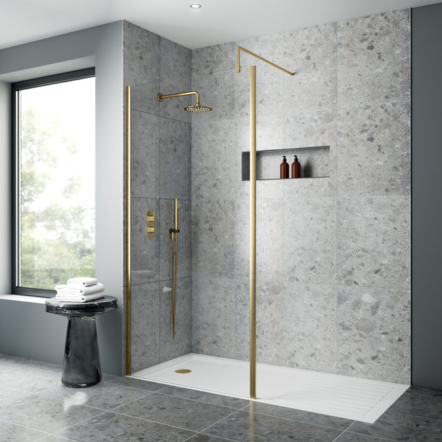 Nuie 8mm Outer Frame Wetroom Screen Brushed Brass WRSCOBB70 LS