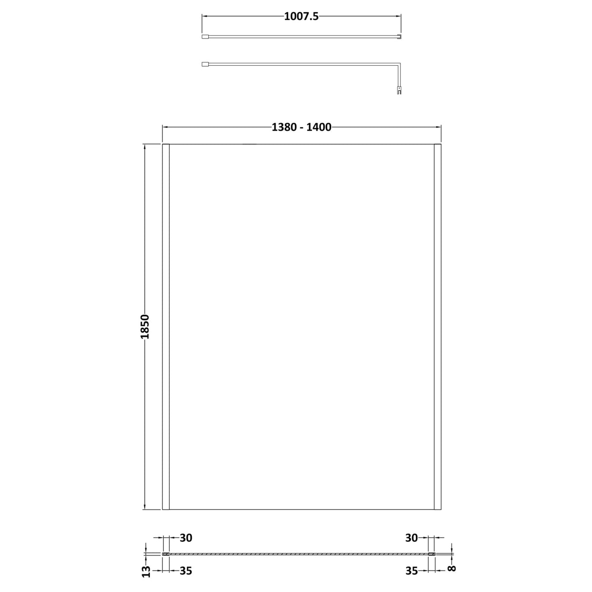 Nuie 8mm Outer Frame Wetroom Screen Brushed Pewter WRSCOGM14 LD