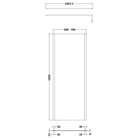 Nuie 8mm Outer Frame Wetroom Screen Brushed Pewter WRSCOGM70 LD
