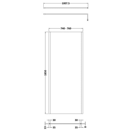 Nuie 8mm Outer Frame Wetroom Screen Brushed Pewter WRSCOGM76 LD