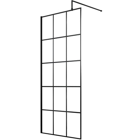 Hudson Reed 8mm Framed Wetroom Screen - Wall Fixed - Matt Black WRSF070