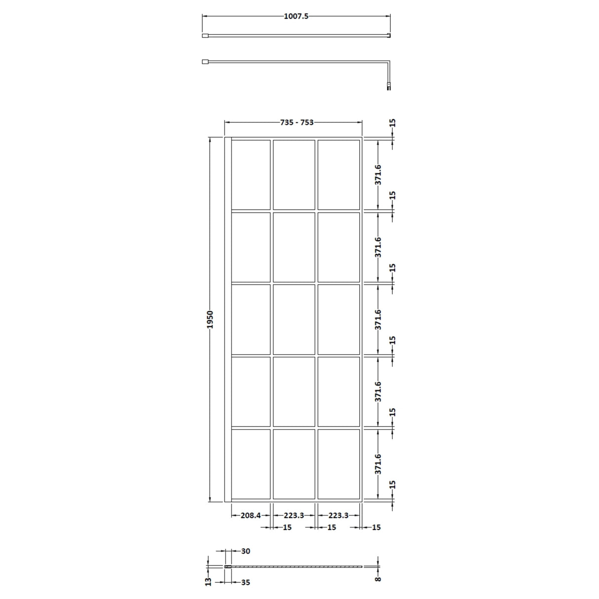 Hudson Reed 8mm Framed Wetroom Screen - Wall Fixed - Matt Black WRSF076 LD