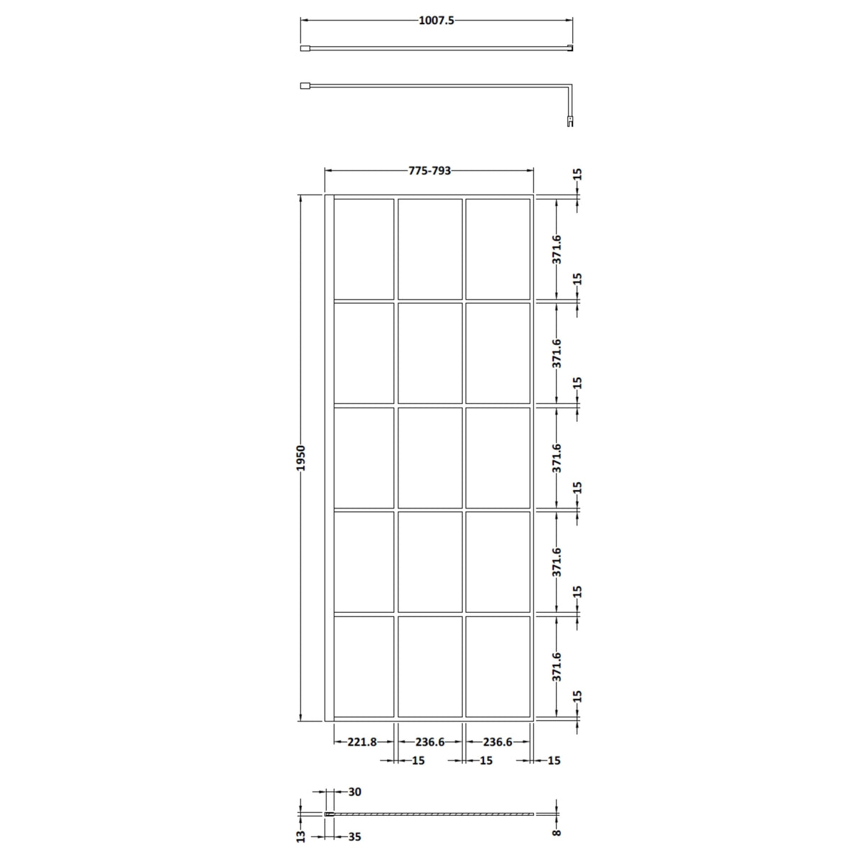 Hudson Reed 8mm Framed Wetroom Screen - Wall Fixed - Matt Black WRSF080 LD