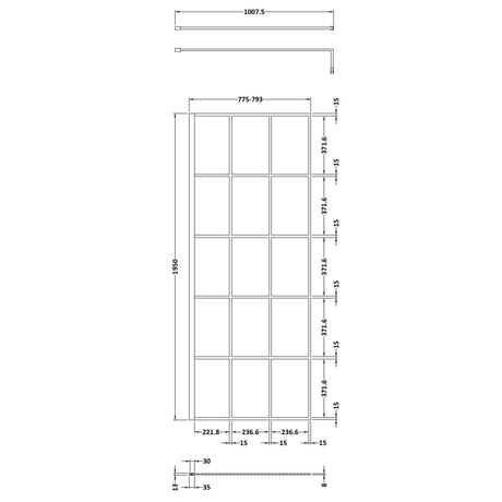 Hudson Reed 8mm Framed Wetroom Screen - Wall Fixed - Matt Black WRSF080 LD