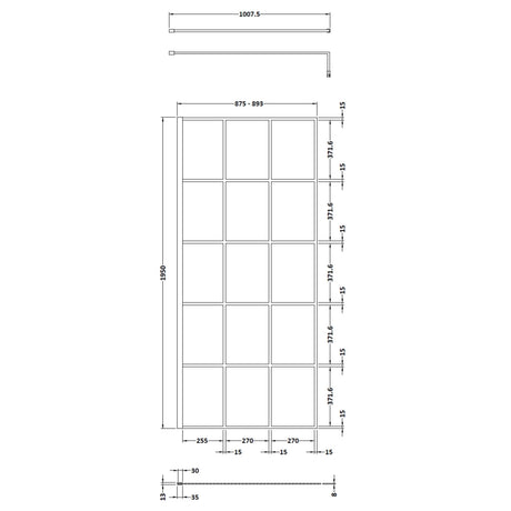 Hudson Reed 8mm Framed Wetroom Screen - Wall Fixed - Matt Black WRSF090 LD