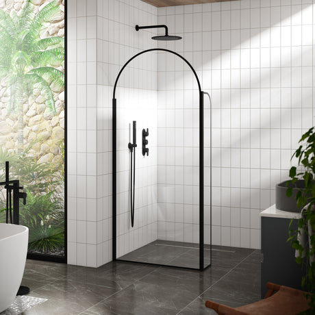 Hudson Reed 8mm Arched Wetroom Return Screen Matt Black WRSRBP215 LS