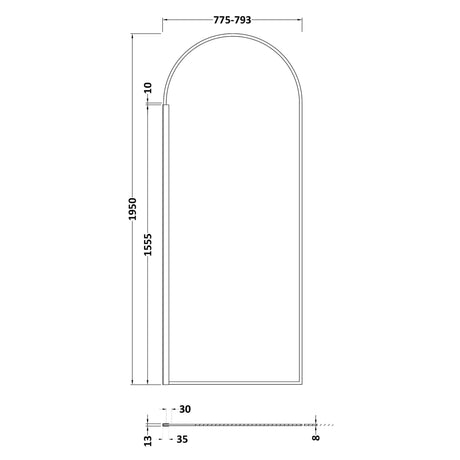 Hudson Reed 8mm Arched Wetroom Screen - Wall Fixed - Matt Black WRSRBP80 LD