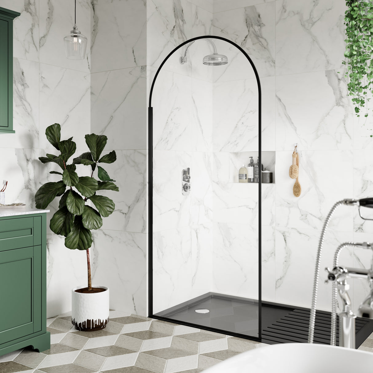 Hudson Reed 8mm Arched Wetroom Screen - Wall Fixed - Matt Black WRSRBP90 LS2