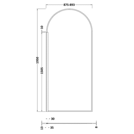 Hudson Reed 8mm Arched Wetroom Screen - Wall Fixed - Matt Black WRSRBP90 LD