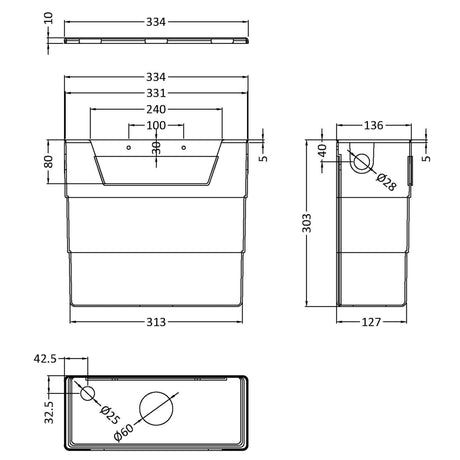 Nuie Top and Front Access Dual Flush Concealed Cistern with Chrome Round Modern Button, Side Inlet Chrome XTY006 LD