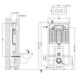 Nuie 1136-1336mm WC Frame with Dual Flush Plate - Round Button Chrome XTY009R LD_1