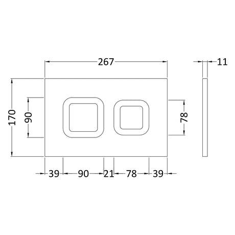 Nuie 1136-1336mm WC Frame with Dual Flush Plate - Square Button Chrome XTY009S LD