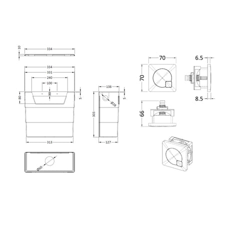 Nuie Top and Front Access Dual Flush Concealed Cistern with Square Flush Plate Brushed Pewter XTY6M04 LD
