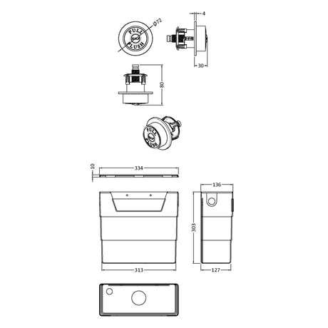 Nuie Top and Front Access Dual Flush Concealed Cistern with Traditional Round Button, Side Inlet Brushed Brass XTY6T03 LD
