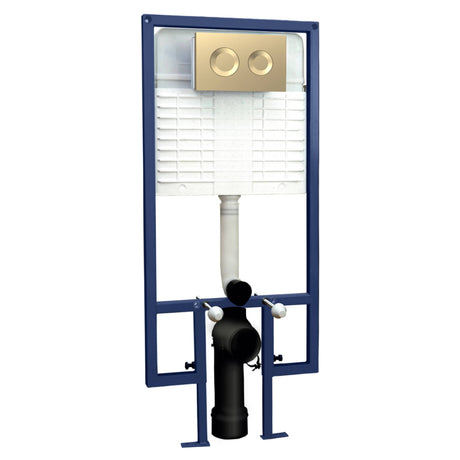Nuie 1136-1336mm WC Frame with Dual Flush Plate - Round Button Brushed Brass XTY809R