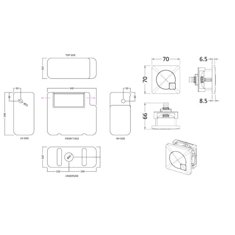 Nuie Universal Access Dual Flush Concealed Cistern with Square Flush Plate, Side Inlet Brushed Pewter XTY8M04 LD