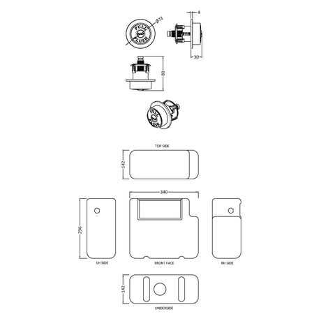 Nuie Universal Access Dual Flush Concealed Cistern with Traditional Button, Side Inlet Chrome XTY8T01 LD